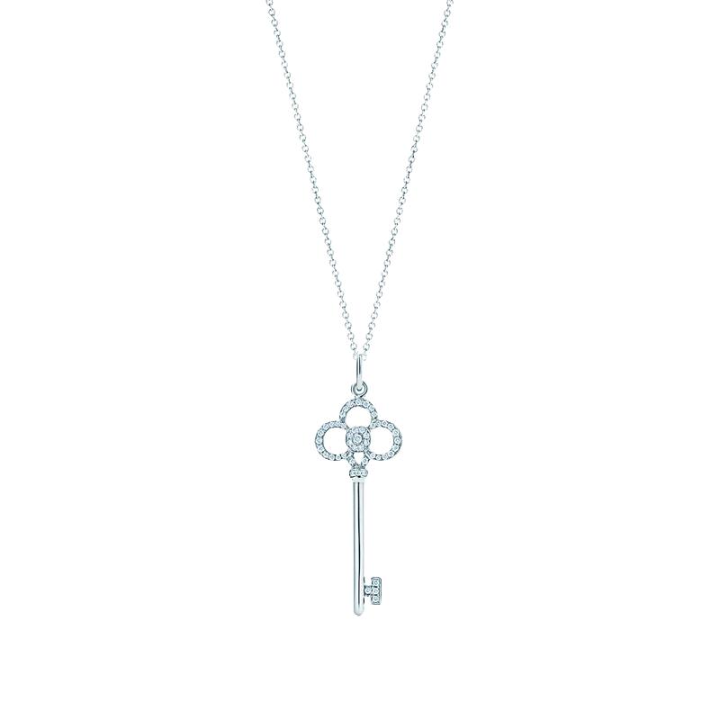 【自营】中古99新Tiffany蒂芙尼Keys系列18k白金镶钻皇冠钥匙吊坠