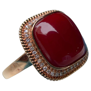 ENIMOL日本aka阿卡牛血红珊瑚戒指女金镶钻石方面高级感轻奢礼物