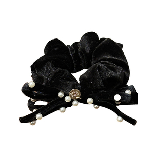 新年红色丝绒蝴蝶结珍珠大肠发圈女绑头发绳扎低丸子头绳2025新款