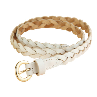 白色真皮皮带头层休闲百搭细配