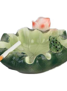 欧式客厅创意大号荷花陶瓷烟灰缸办公室书房笔洗个性家居摆件简约