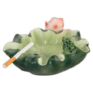 欧式客厅创意大号荷花陶瓷烟灰缸办公室书房笔洗个性家居摆件简约