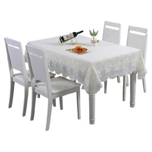 乳白色桌布防水防油免洗长方形餐桌布正方形pvc蕾丝金色茶几台布