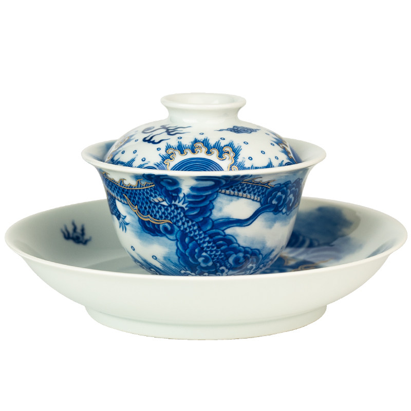 仿古青花描金霸龙主人杯