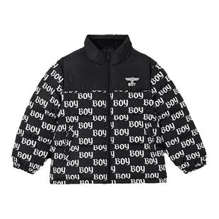 BOY童装 秋冬外套潮酷BOY字母满印短款保暖羽绒服男童女童