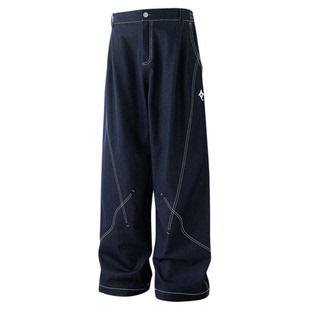 BJHG不计后果复古工装休闲裤子男款夏季美式潮直筒仿牛仔弯刀裤女