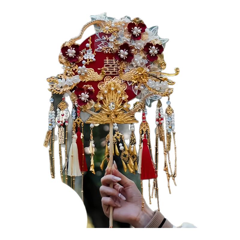 双面双色重工出嫁团扇新娘结婚diy材料包高级手捧花手工秀禾喜扇