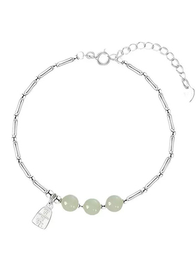 S999足银和田玉竹节纯银手链女款