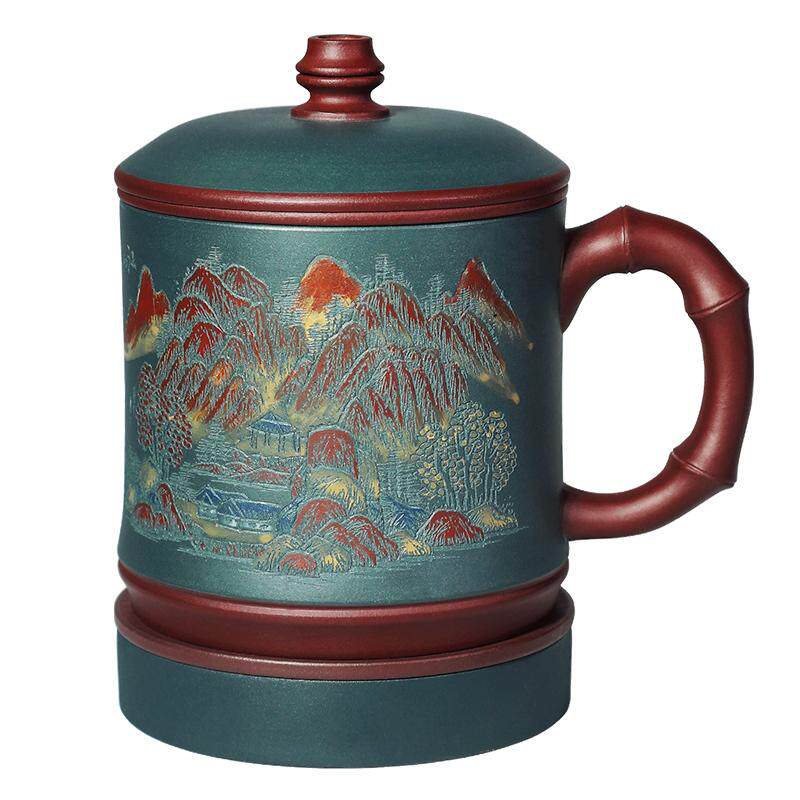 宜兴紫砂杯男泥绘高档茶具泡茶杯