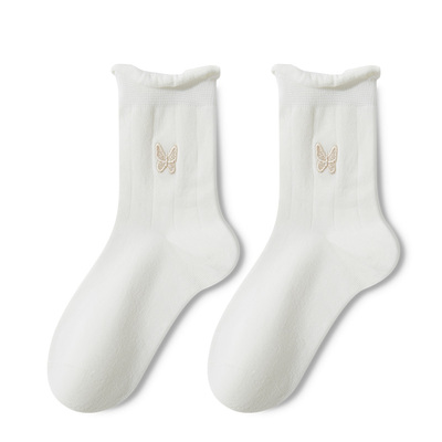 moremoli蝴蝶结白色miu系女袜子