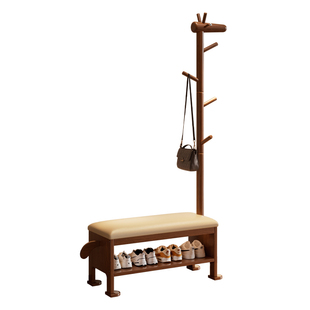 实木小鹿换鞋凳挂衣架一体家用门口可坐鞋柜玄关入户进门穿鞋凳子