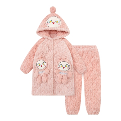 亲子睡衣冬季三层夹棉卡通睡袍