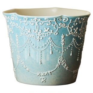 立体手绘蕾丝花边手握杯景德镇陶瓷咖啡杯拿铁拉花杯子釉下彩水杯