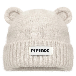 可爱贴布小熊针织毛线帽子女冬新款百搭显脸小保暖防寒护耳套头帽