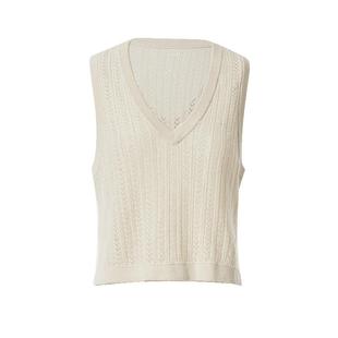 Famecoco折扣店百搭学院风镂空V领短款马甲针织背心叠穿F225CA013
