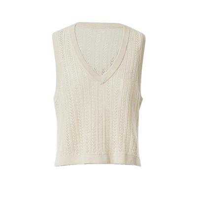 Famecoco折扣店百搭学院风镂空V领短款马甲针织背心叠穿F225CA013
