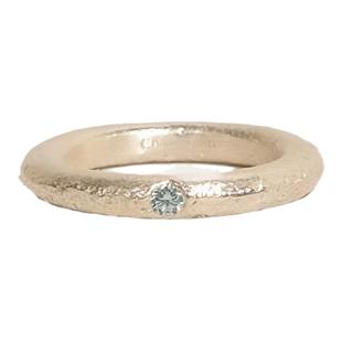 S925纯银拉丝海蓝宝石戒指女小众磨砂肌理感闭口尾戒情侣戒指