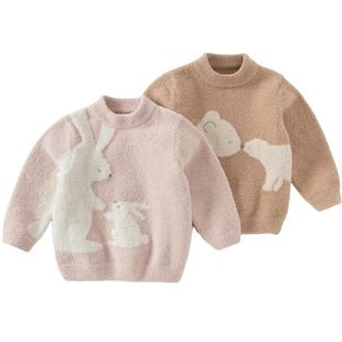 戴维贝拉女童半边绒毛衣男童半高领针织衫2026春装新款儿童上衣