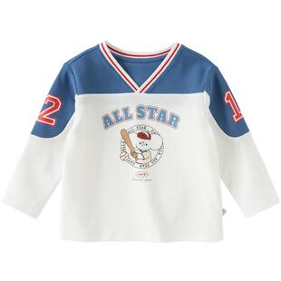 戴维贝拉儿童长袖T恤男童2026新款凉感抗菌运动上衣男宝宝A类春装