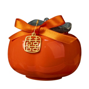 [柿柿如意]结婚喜糖盒子罐糖果盒伴手礼盒创意订婚陶瓷柿子罐成品