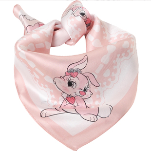 女童卡通真丝小方巾兔子宝宝桑蚕丝围巾儿童春秋丝巾小女孩三角巾