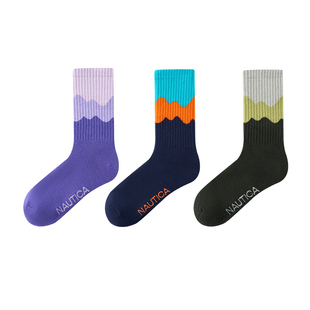 【3双装】NAUTICA童装 男童女童中筒袜儿童春秋季撞色袜子运动袜