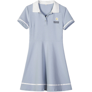 初中生连衣裙少女减龄夏季新品韩版学生修身A型POLO领绣花运动裙