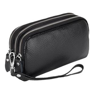 头层牛皮女士手拿包三层拉链大容量长款钱包真皮多功能手机零钱包