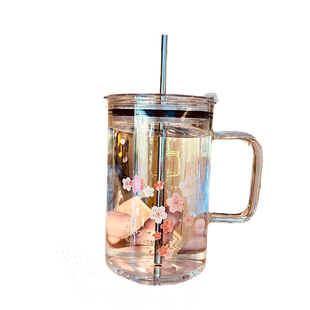 大号大容量水杯玻璃杯1000ml刻度吸管杯带把耐热杯子办公室茶杯女