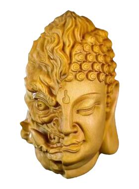 太行崖柏佛魔一念之间手把件黄杨木文玩雕刻木质车挂随身把玩工艺