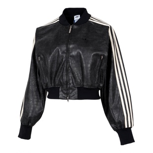 Adidas阿迪达斯三叶草外套女款春季新款短款皮衣外套辣妹夹克