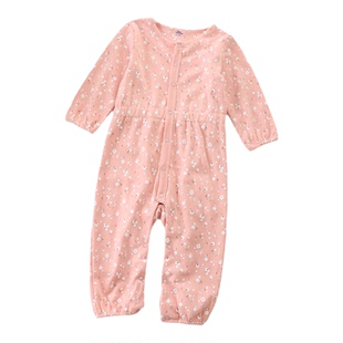 出口3-24月宝宝春秋哈衣女童长袖碎花连体衣婴儿甜美小花前开爬服