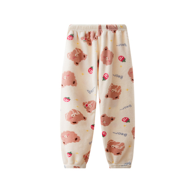 儿童睡裤珊瑚绒女童裤子男童法兰绒加绒加厚家居裤大童暖暖裤秋冬