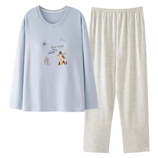 睡衣女款2026新款春秋纯棉带胸垫长袖秋季圆领套头女士家居服套装