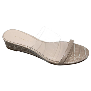 2025夏季新款欧美时尚女外穿透明凉鞋石头纹圆头女坡跟中跟半拖鞋