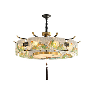 全铜新中式包间客厅吊灯别墅卧室餐厅灯高端别墅珐琅酒店大堂吊灯