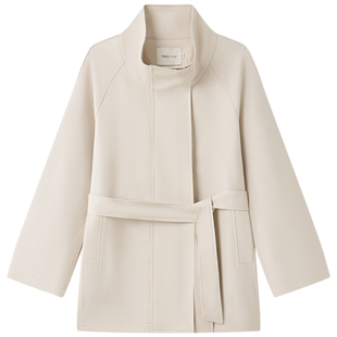 Halo Luu 白色短款风衣外套女春季新款韩系气质英伦风立领高级感