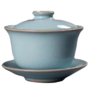 汝州欣辉汝瓷三才盖碗陶瓷茶杯汝窑冰裂釉开片功夫茶碗大号正品