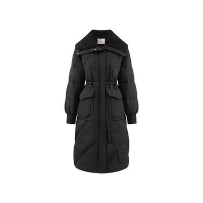 艾莱依时尚仿羊羔毛领长款羽绒服