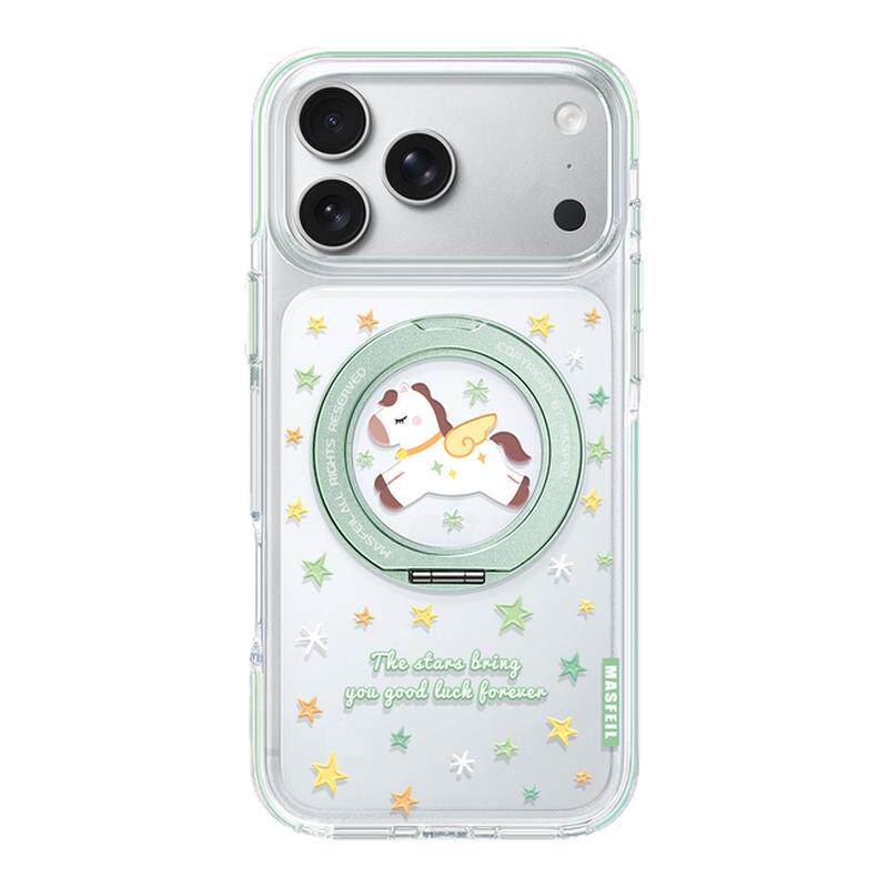MASFEIL× 绿色小马适用iPhone17Promax手机壳新款ip15磁吸带支架Go8苹果16Pro套支点透明好看高级感13pm全包