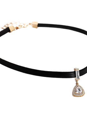 仲夏之晶黑色皮绳锁骨链女颈链