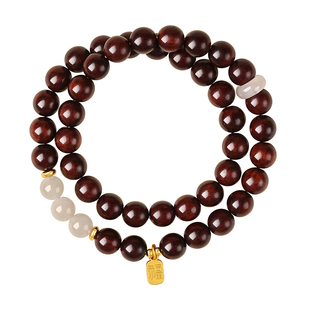 天然小叶紫檀手串女款和田玉转运珠双圈手链叠戴佛珠文玩小众礼物