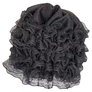 遮白发弹力包头帽子女款2025新款蕾丝网纱妈妈防尘帽时尚美人帽女