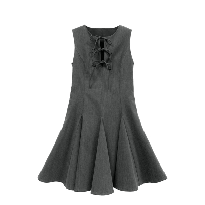 板栗西西【斯嘉丽人】法式赫本短款背带短裙灰色连衣裙子女套装