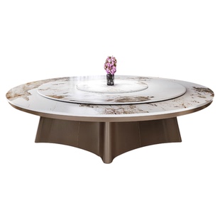 酒店岩板电动餐桌大圆桌20人饭店餐厅包厢2米3米圆形转盘火锅桌椅