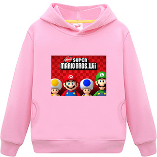 超级玛丽图案马里奥印花卫衣服秋冬加绒男女儿童装亲子装套头外套