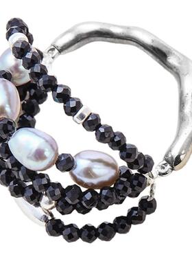 采石黑尖晶珍珠多层戒指新年礼物