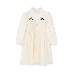 笛莎官方旗舰童装女童加绒连衣裙冬季新款儿童时尚保暖香风网纱裙