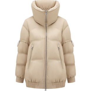 波司登女羽绒服时尚廓形黑金翻领秋冬短款外套B30145278