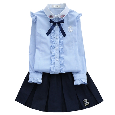 女童衬衫长袖纯棉春秋娃娃领